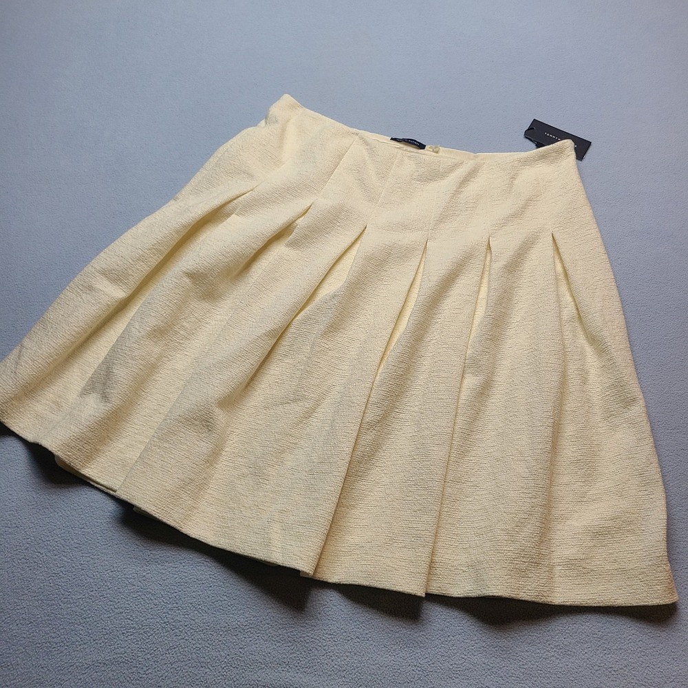 Tommy Hilfiger Pleated Skirt Women 16 Yellow NEW Textured A-Line Knee Length